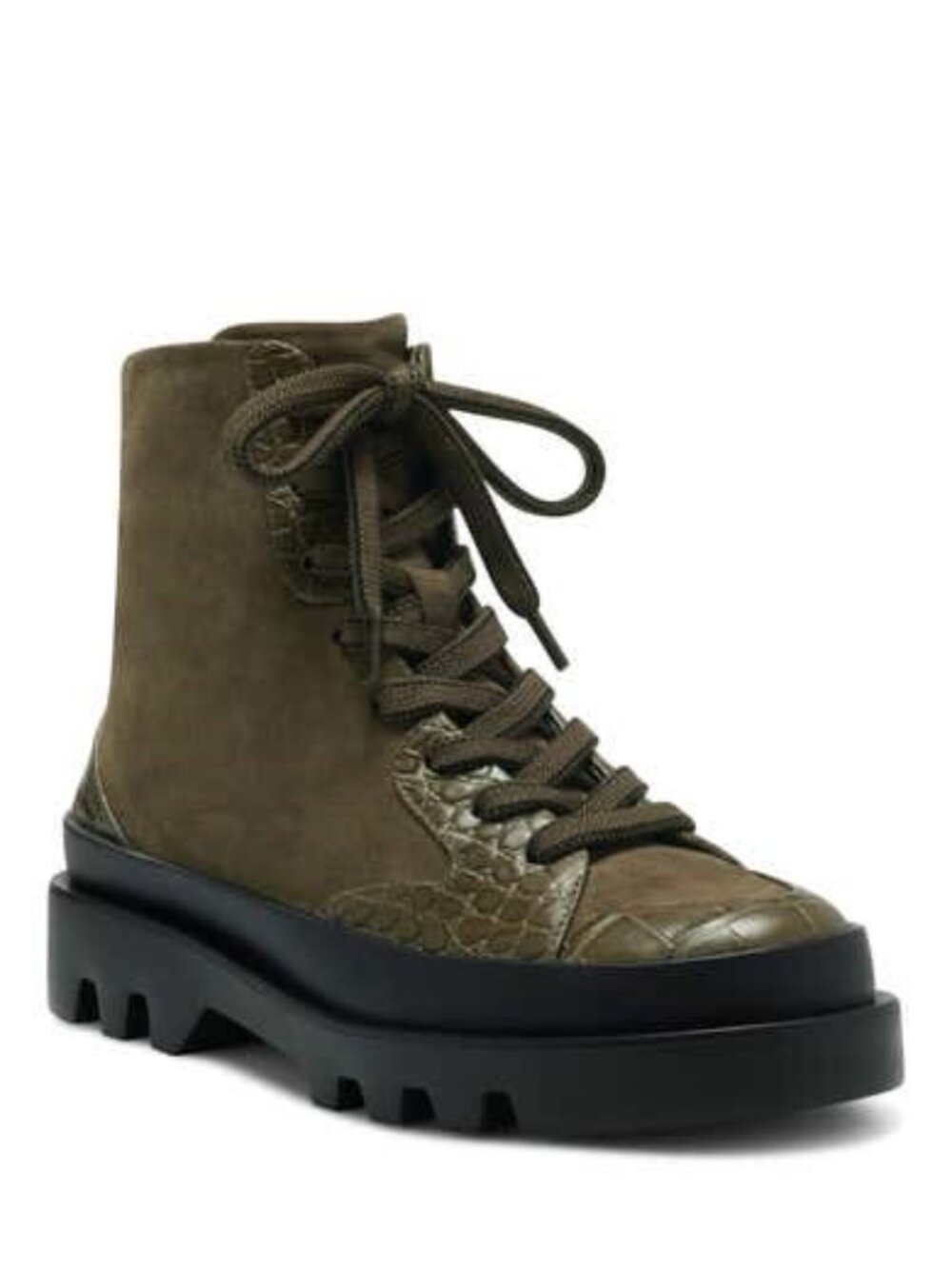 Vince Camuto Korigan Embossed Croc Boots Suede Lug Sole Booties Green Size 8.5